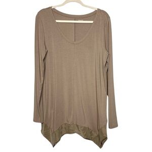 Garnett Hill Women's Thnic Top Silk Trim Beige Tan‎ Long Sleeve Blouse size M